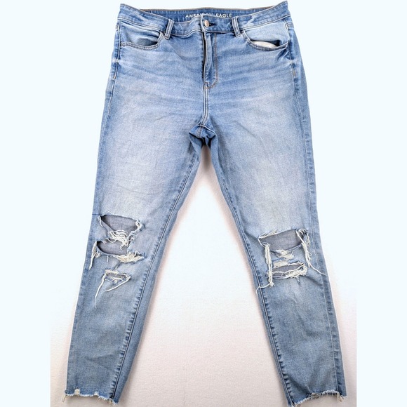 American Eagle Denim - American Eagle High Waisted Distressed Skinny Jeans Womens 14 Light Wash